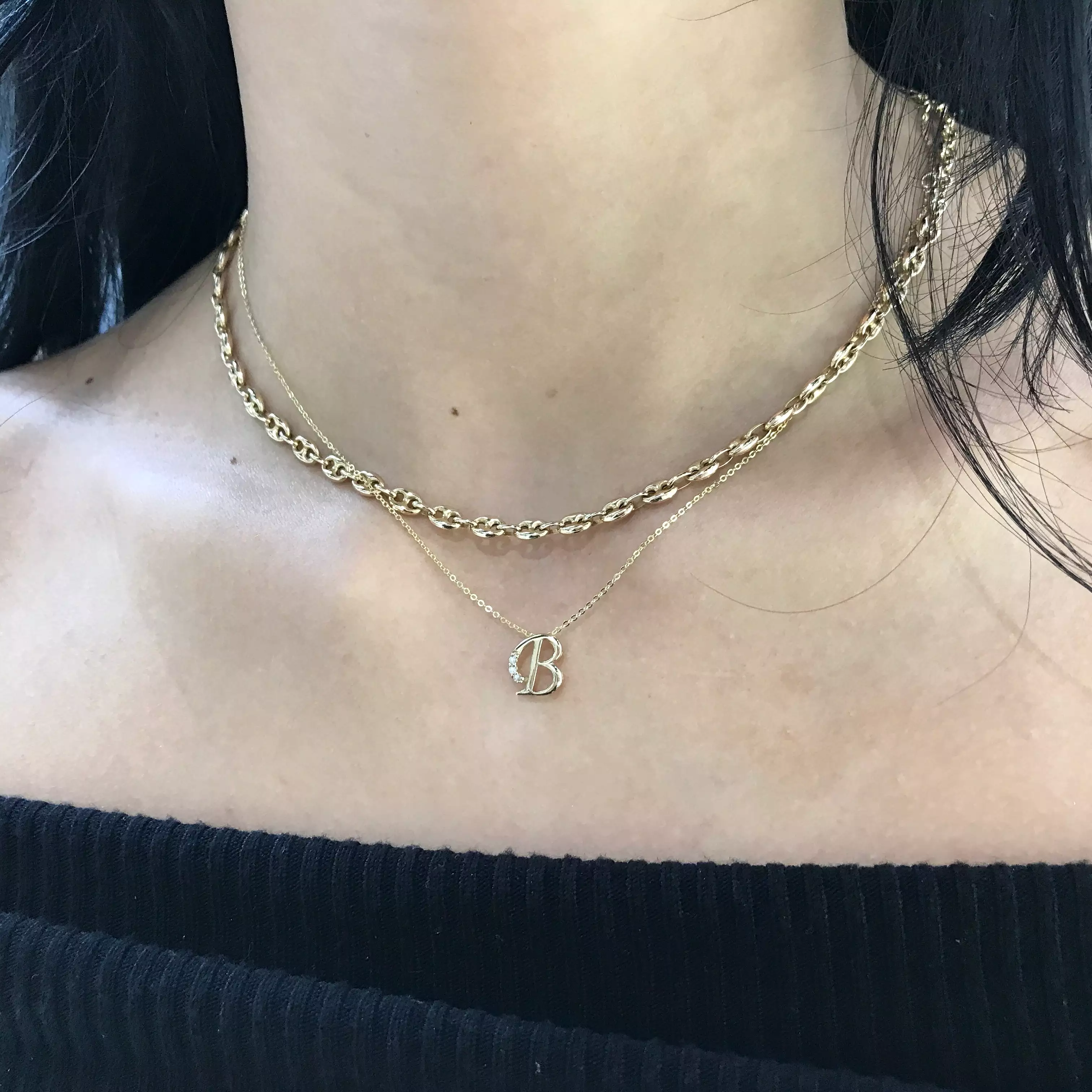 10k Gold Diamond Initial Necklace