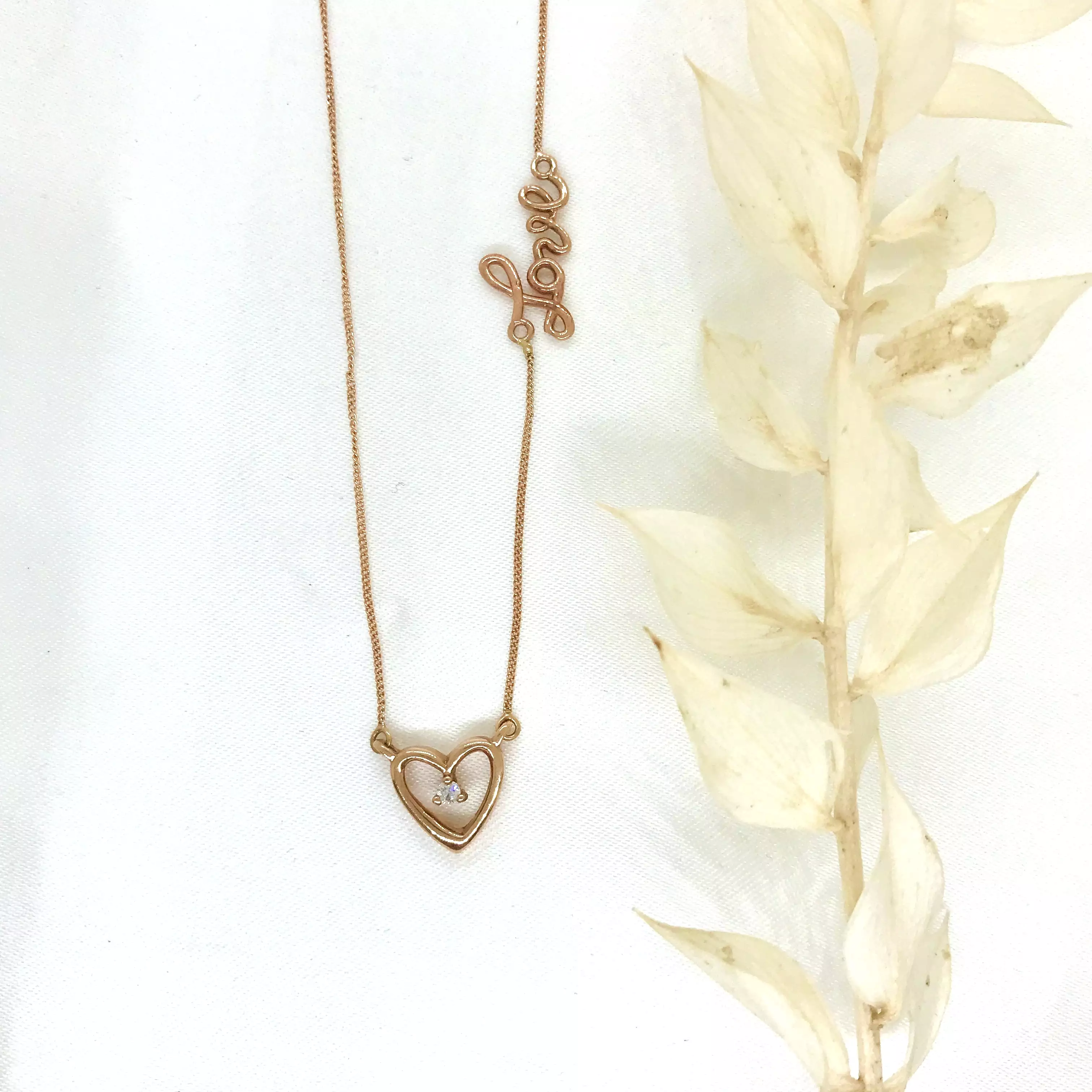 10k Rose Gold Love Necklace with Diamond Heart