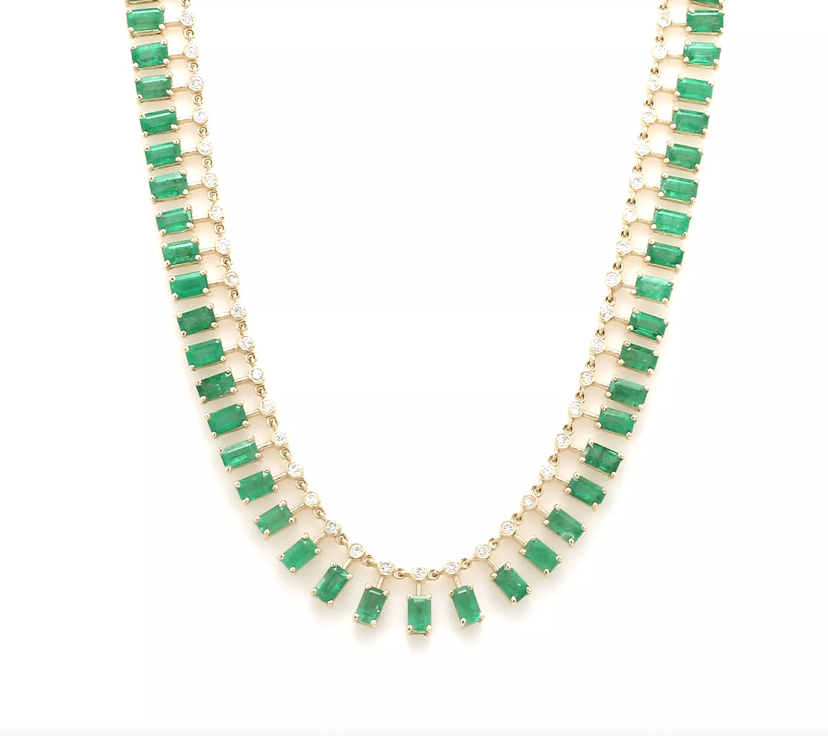 14 & 18K Diamond & Emerald Baguette Necklace, Large