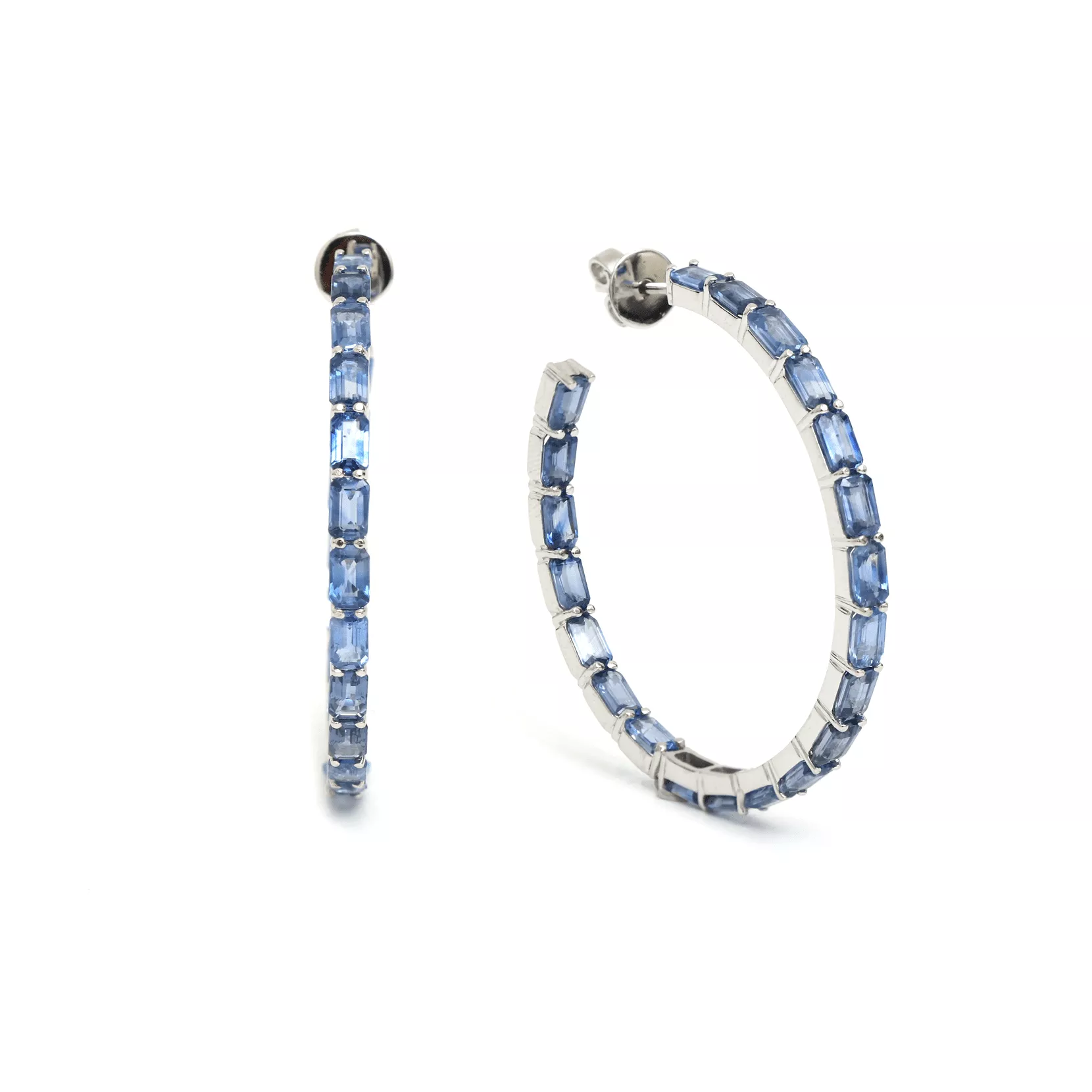 14K & 18K Gold Blue Sapphire Inside Outside Hoop Earrings