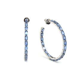 14K & 18K Gold Blue Sapphire Inside Outside Hoop Earrings