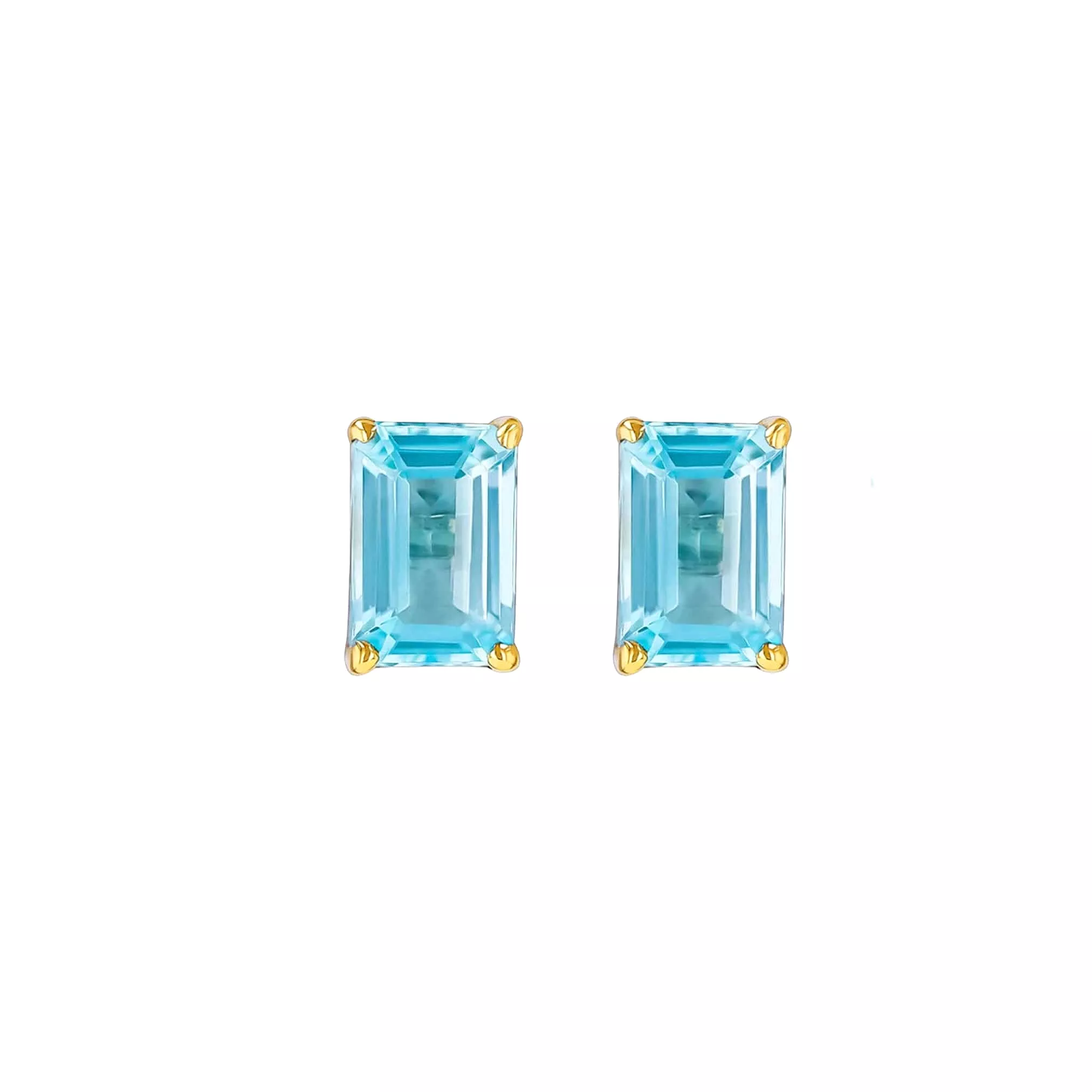 14K & 18K Gold Blue Topaz Stud Earrings 6 x 4mm