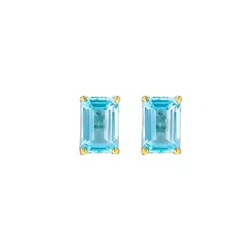 14K & 18K Gold Blue Topaz Stud Earrings 6 x 4mm