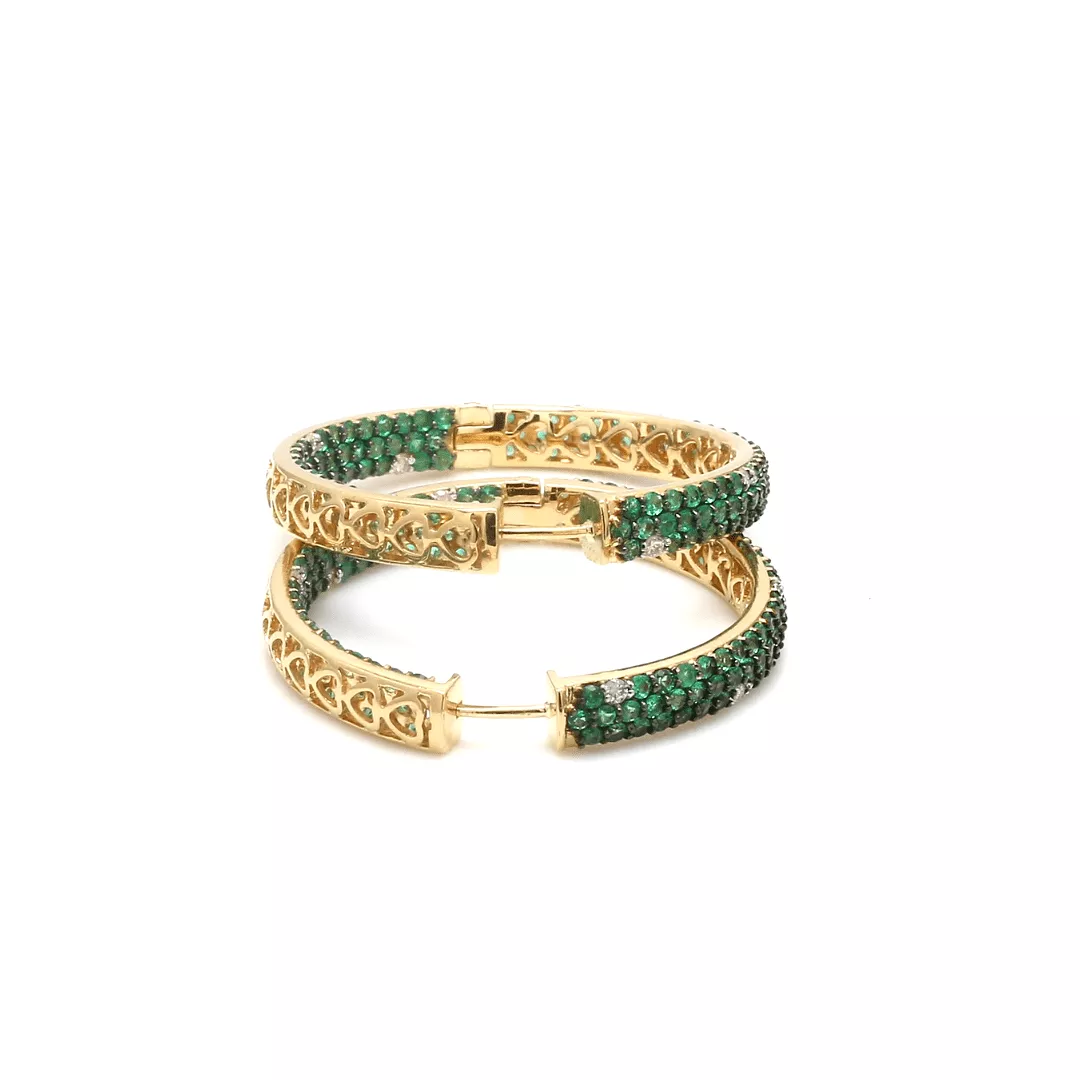 14K & 18K Gold Emerald & Diamond Inside Outside Hoop Earrings