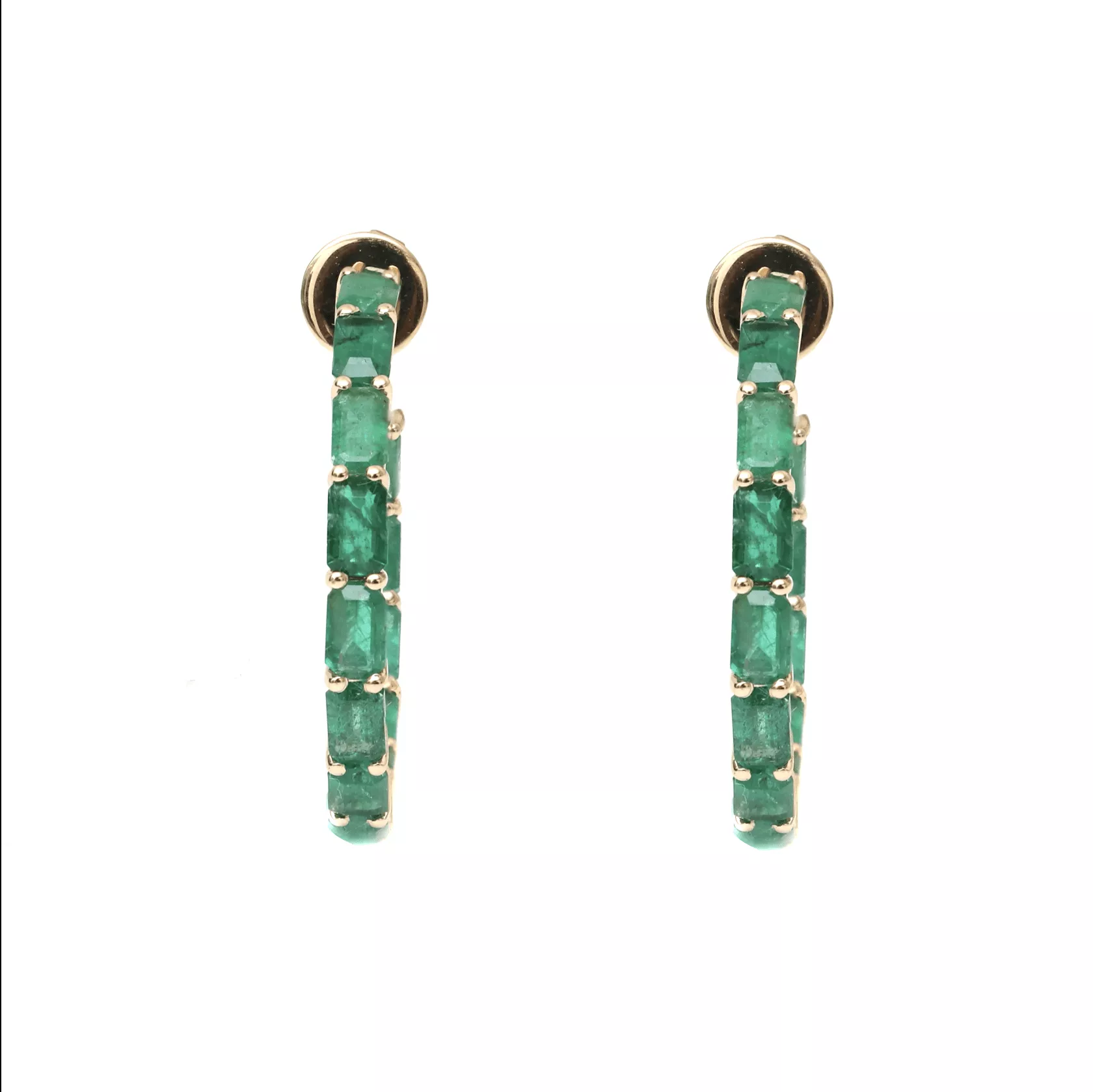 14K & 18K Gold Emerald Hoop Earrings