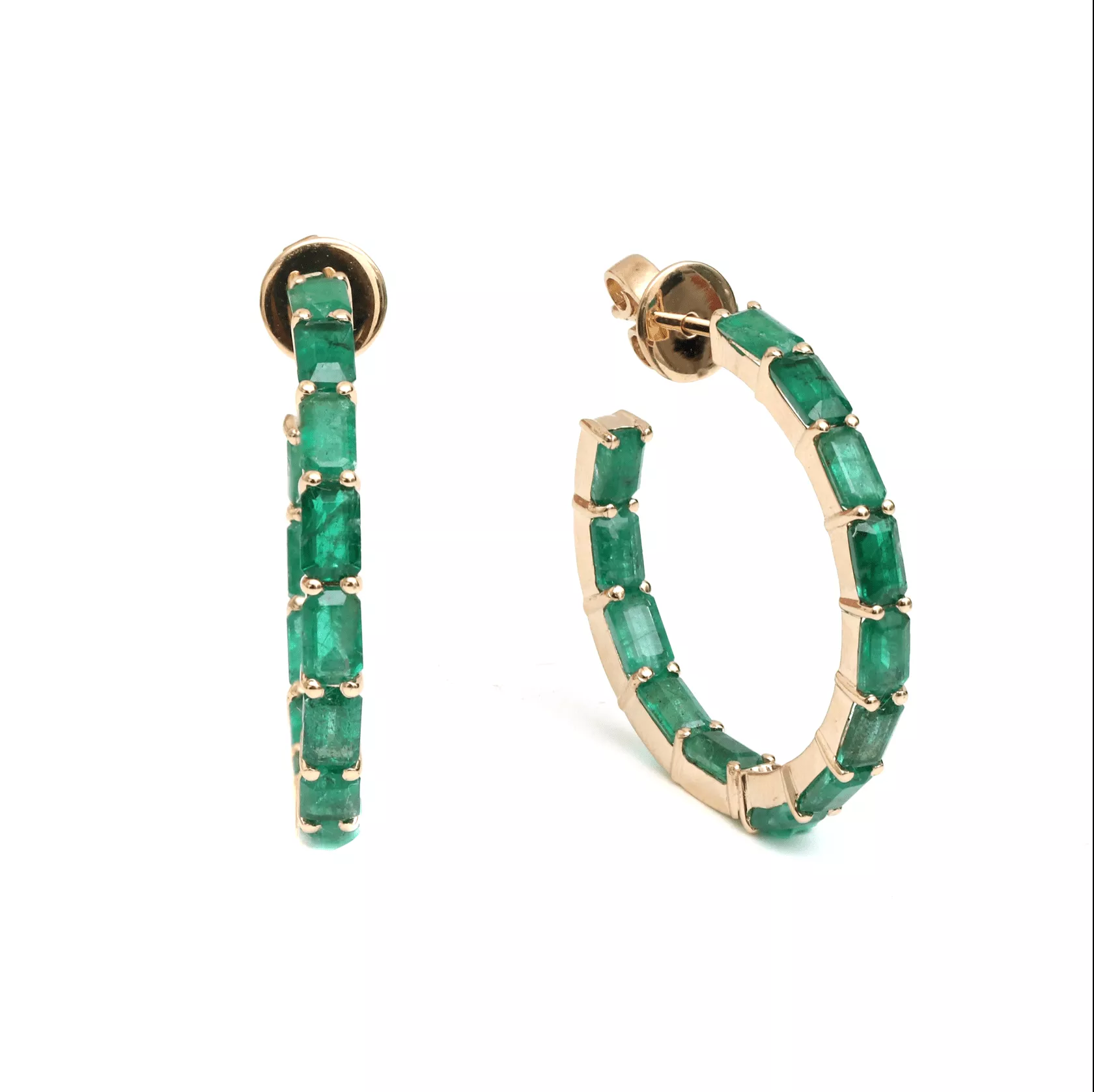 14K & 18K Gold Emerald Hoop Earrings