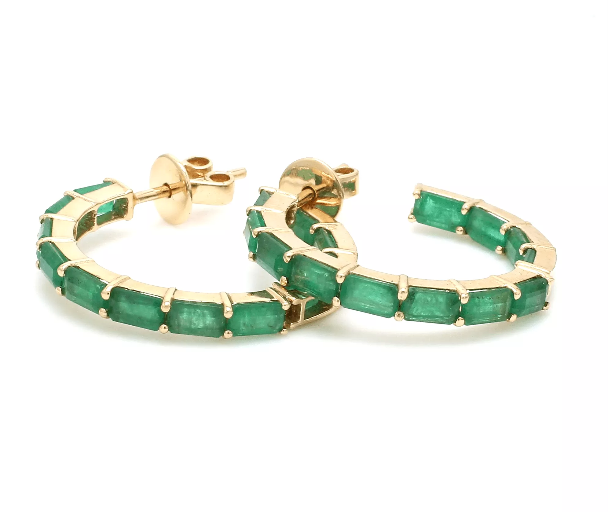 14K & 18K Gold Emerald Hoop Earrings