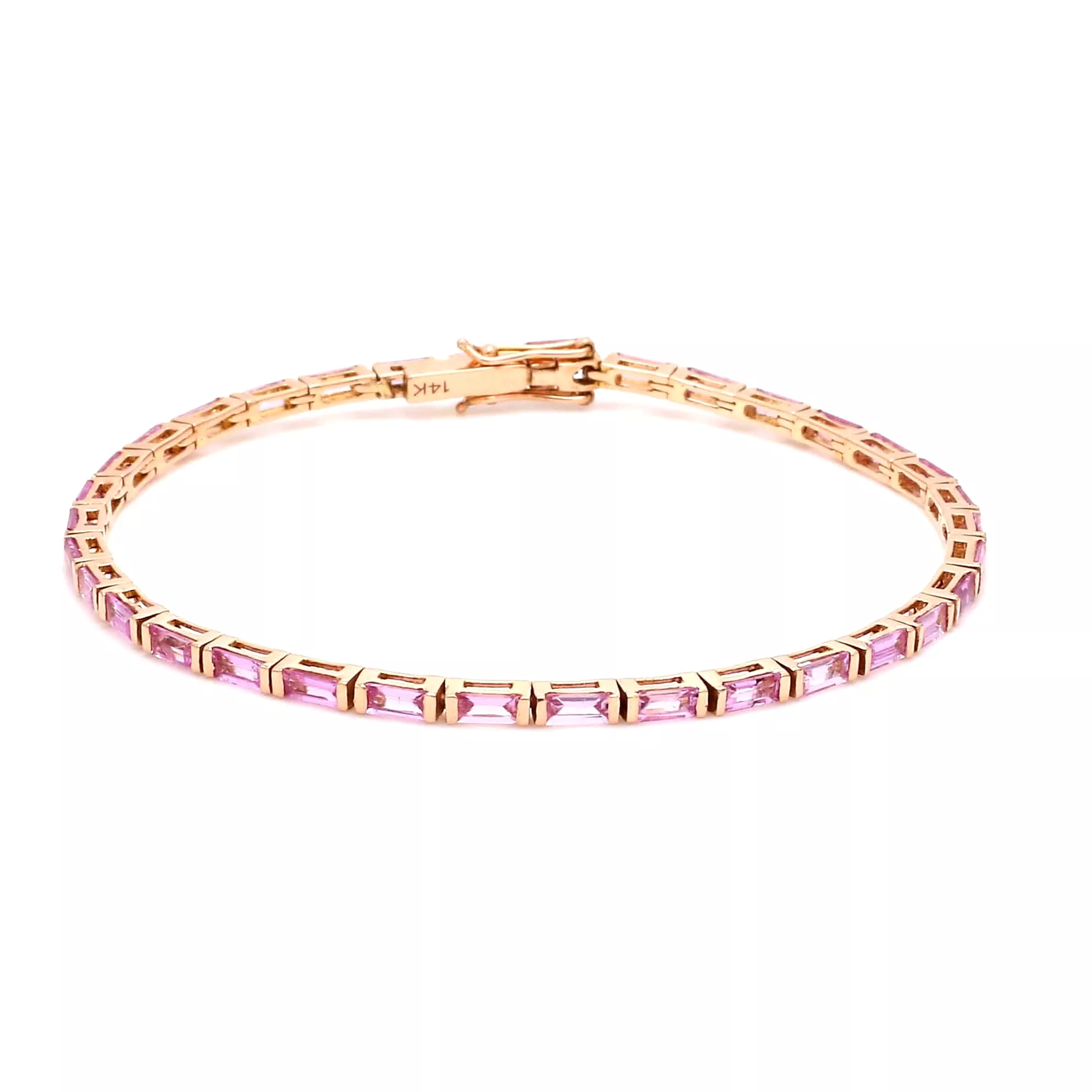 14K & 18K Gold Pink Sapphire Baguette Tennis Bracelet, East West