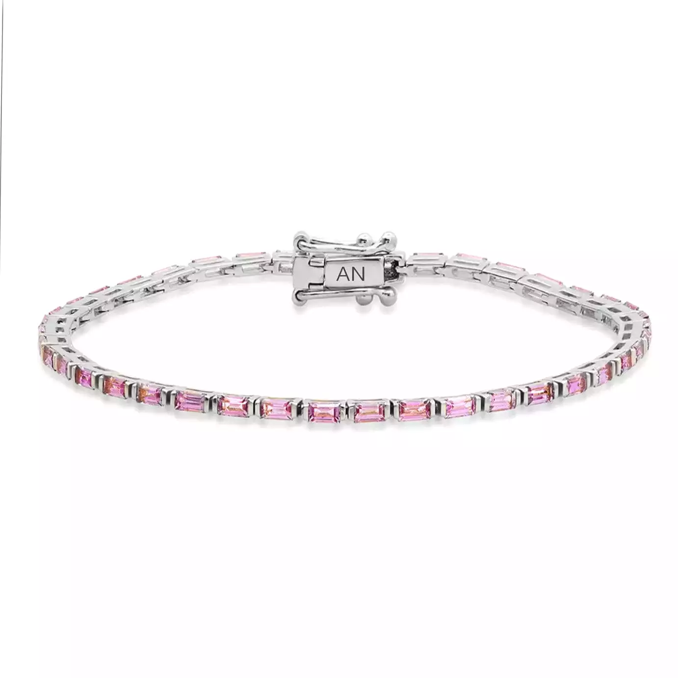 14K & 18K Gold Pink Sapphire Baguette Tennis Bracelet, East West