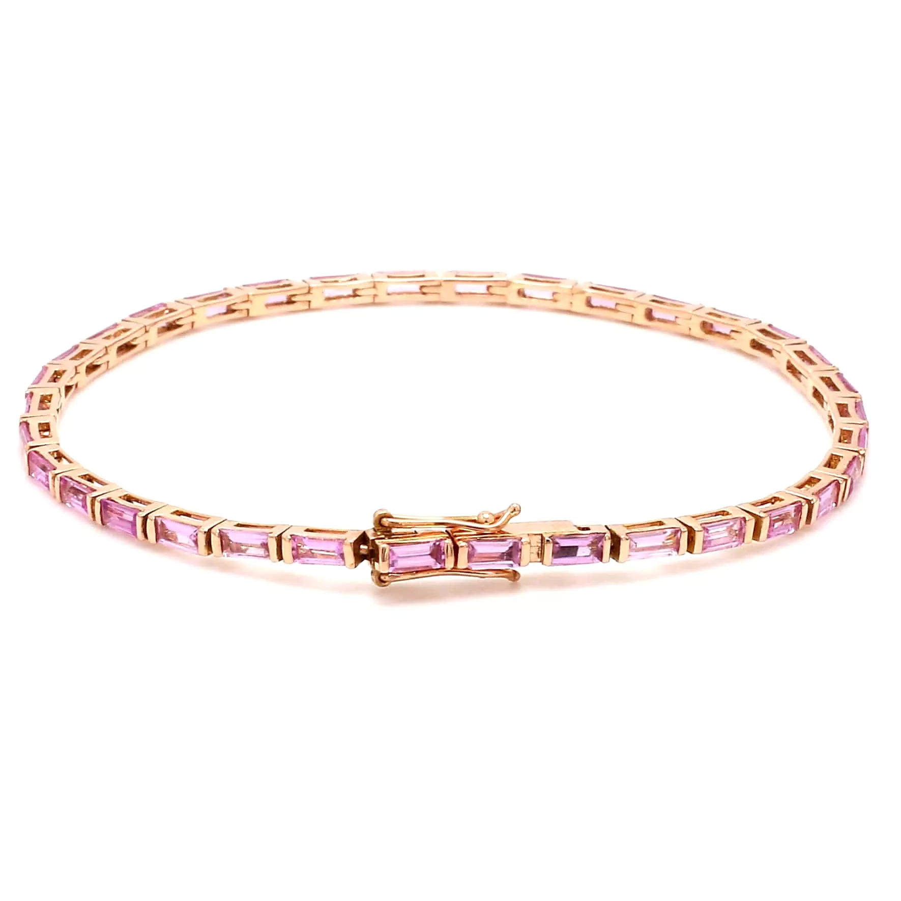 14K & 18K Gold Pink Sapphire Baguette Tennis Bracelet, East West