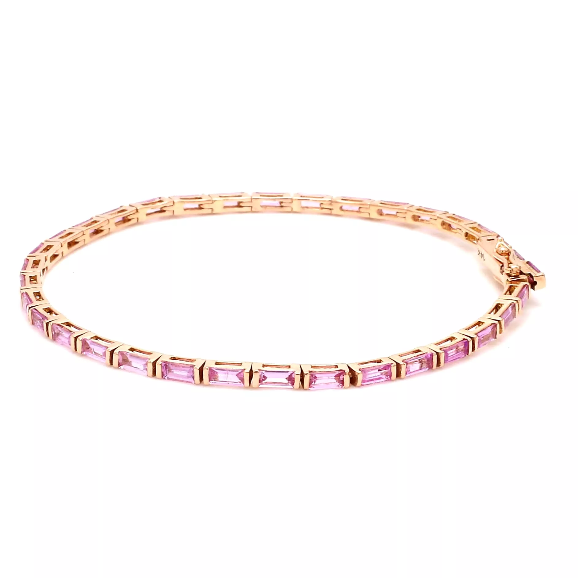 14K & 18K Gold Pink Sapphire Baguette Tennis Bracelet, East West