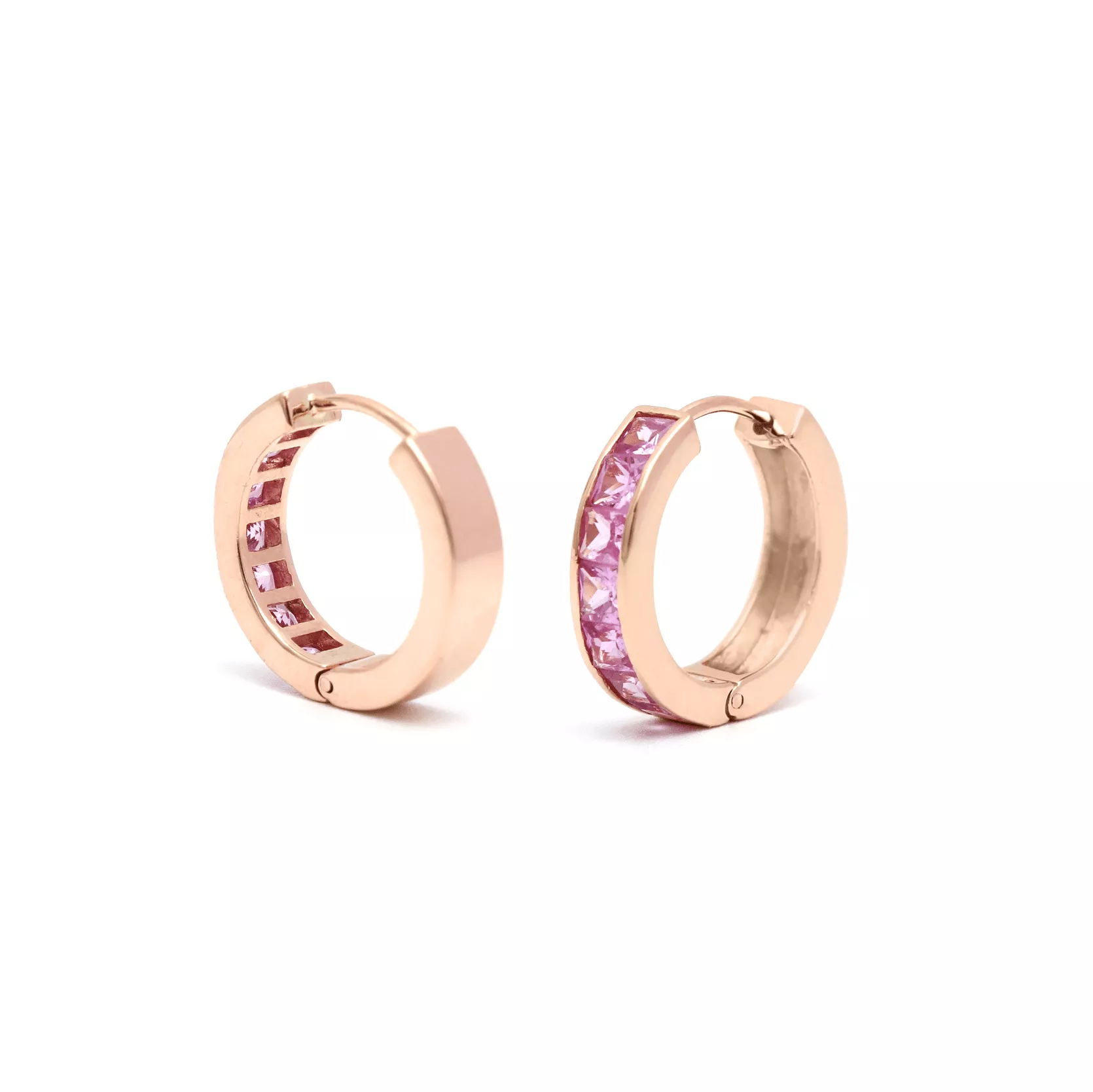 14K & 18K Gold Pink Sapphire Hoop Earrings