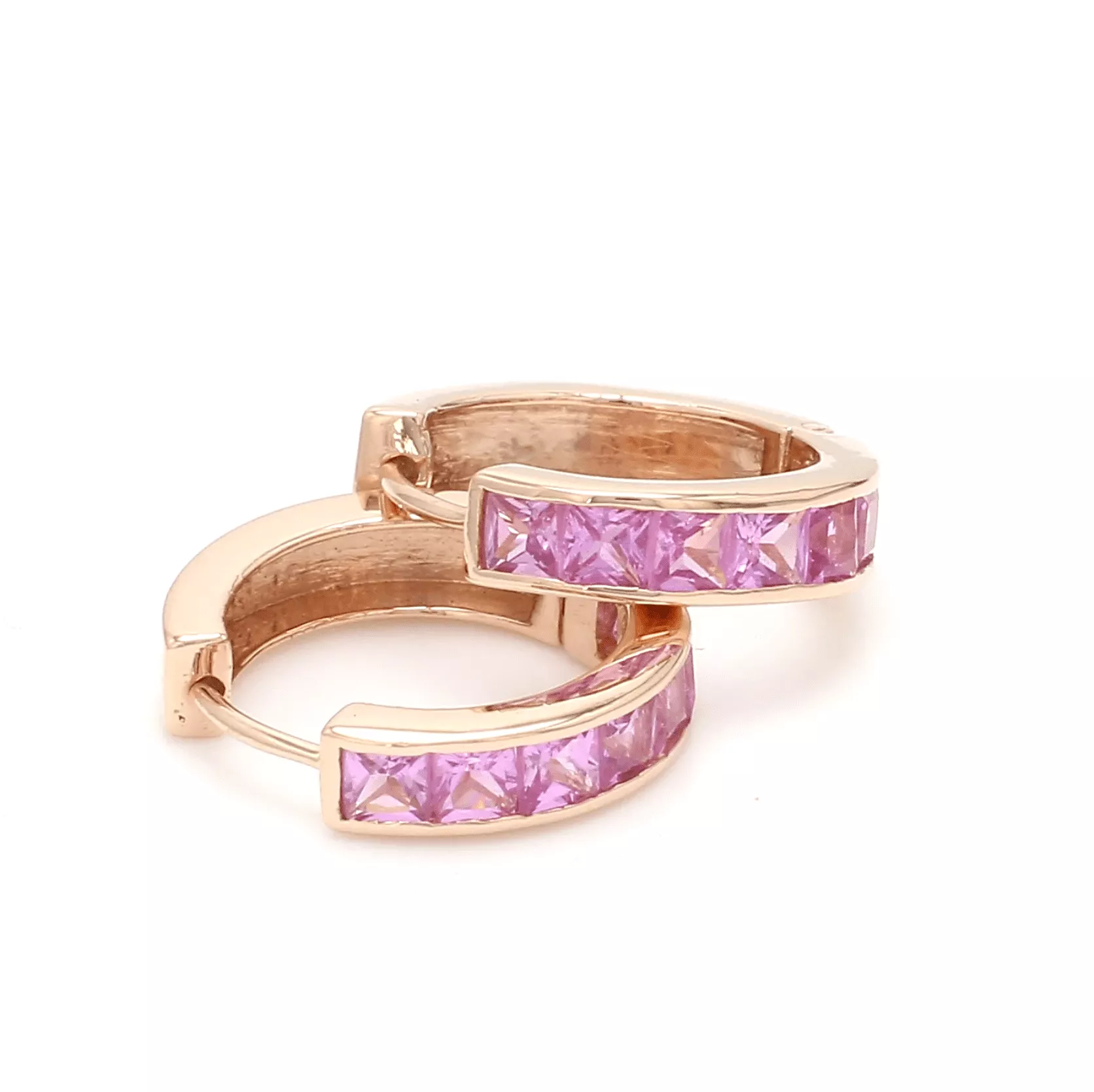 14K & 18K Gold Pink Sapphire Hoop Earrings