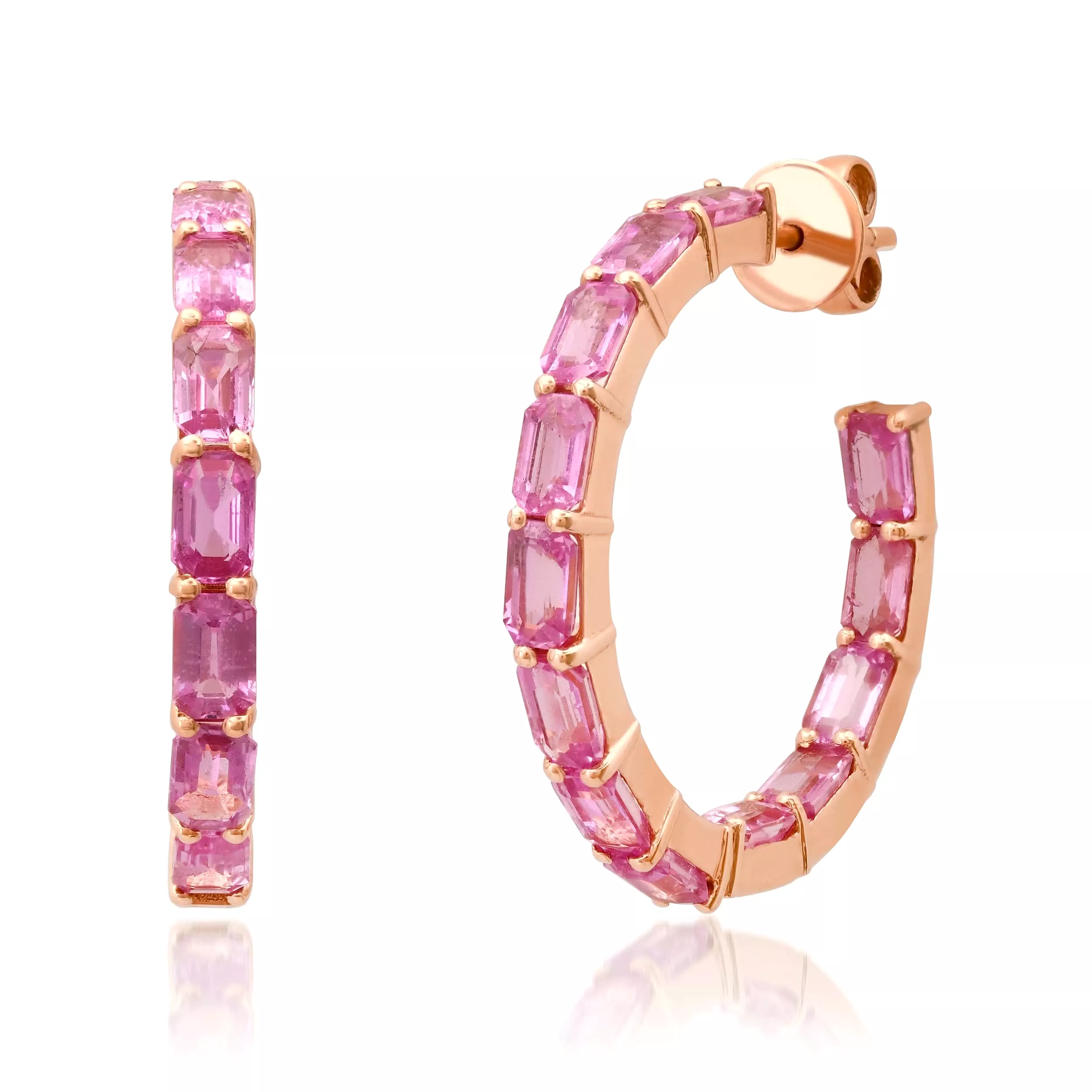 14K & 18K Gold Pink Sapphire Inside Outside Hoop Earrings