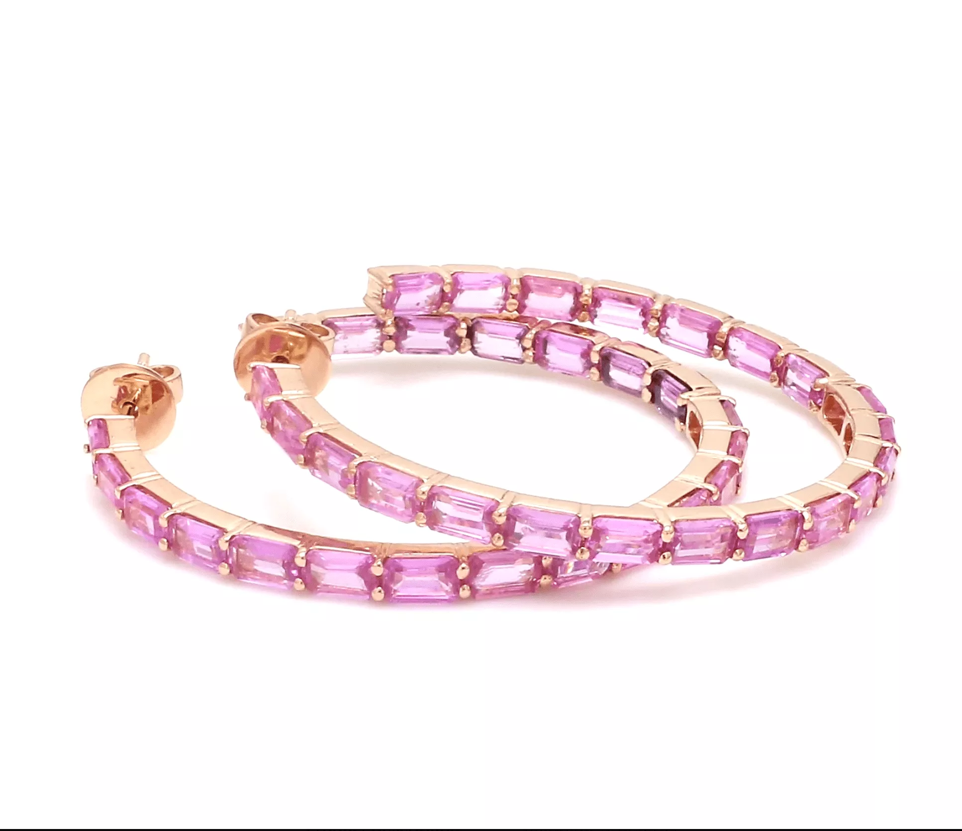 14K & 18K Gold Pink Sapphire Inside Outside Hoop Earrings