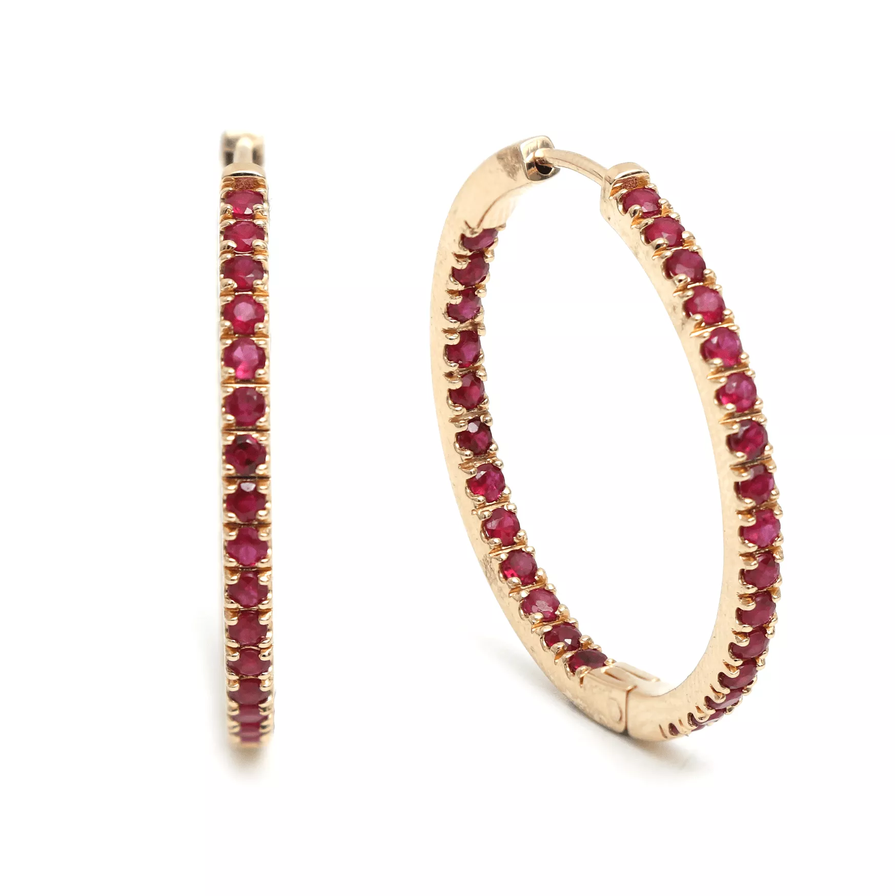 14K & 18K Gold Ruby Inside Outside Hoop Earrings