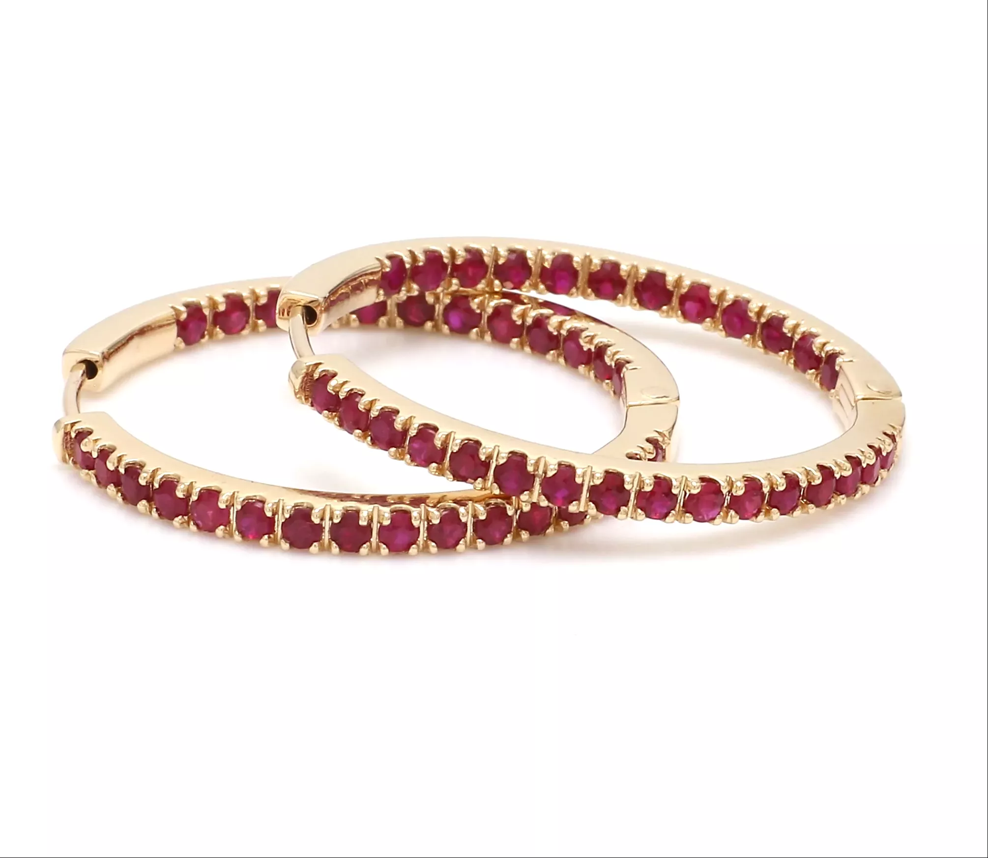 14K & 18K Gold Ruby Inside Outside Hoop Earrings