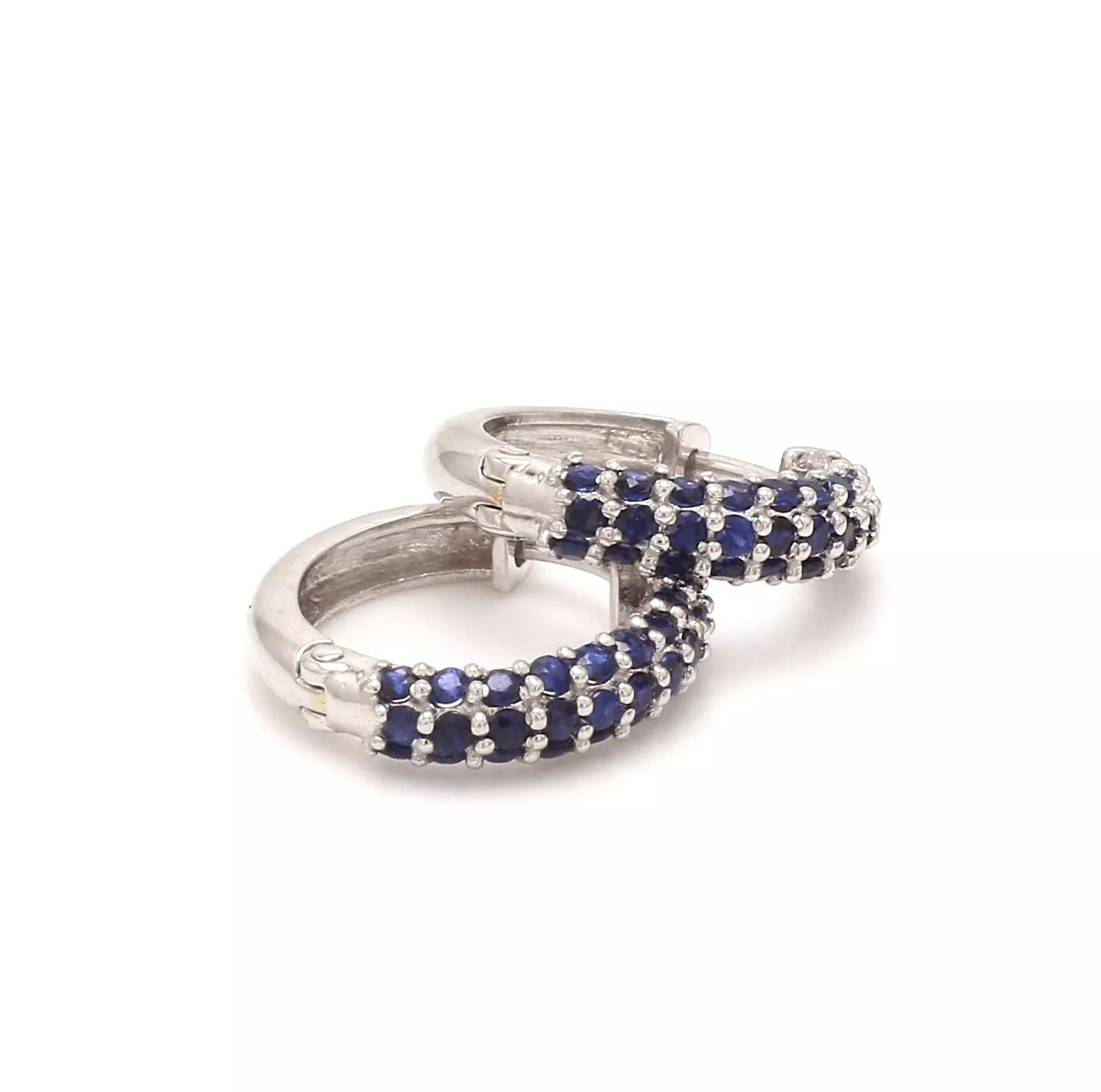 14K & 18K Micro-Pave Blue Sapphire Hoop Earrings