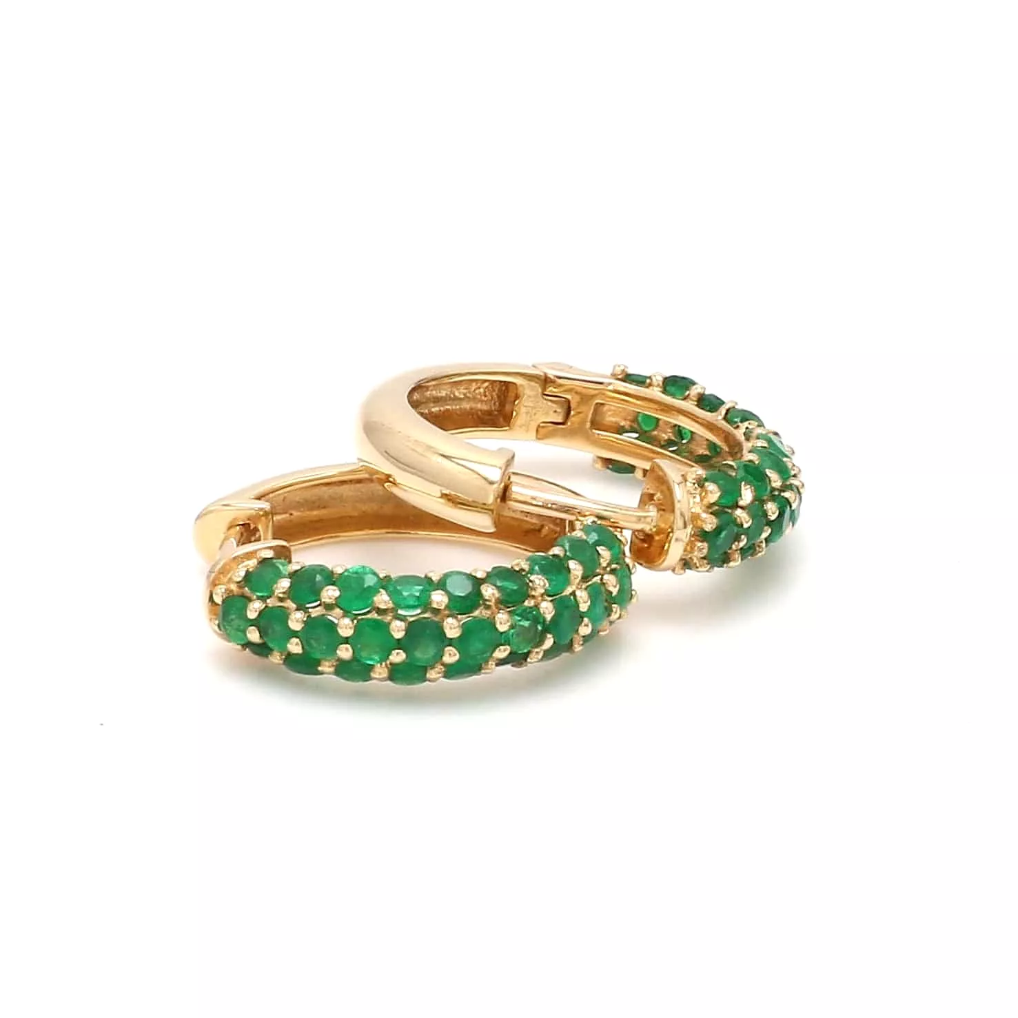 14K & 18K Micro-Pave Emerald Hoop Earrings