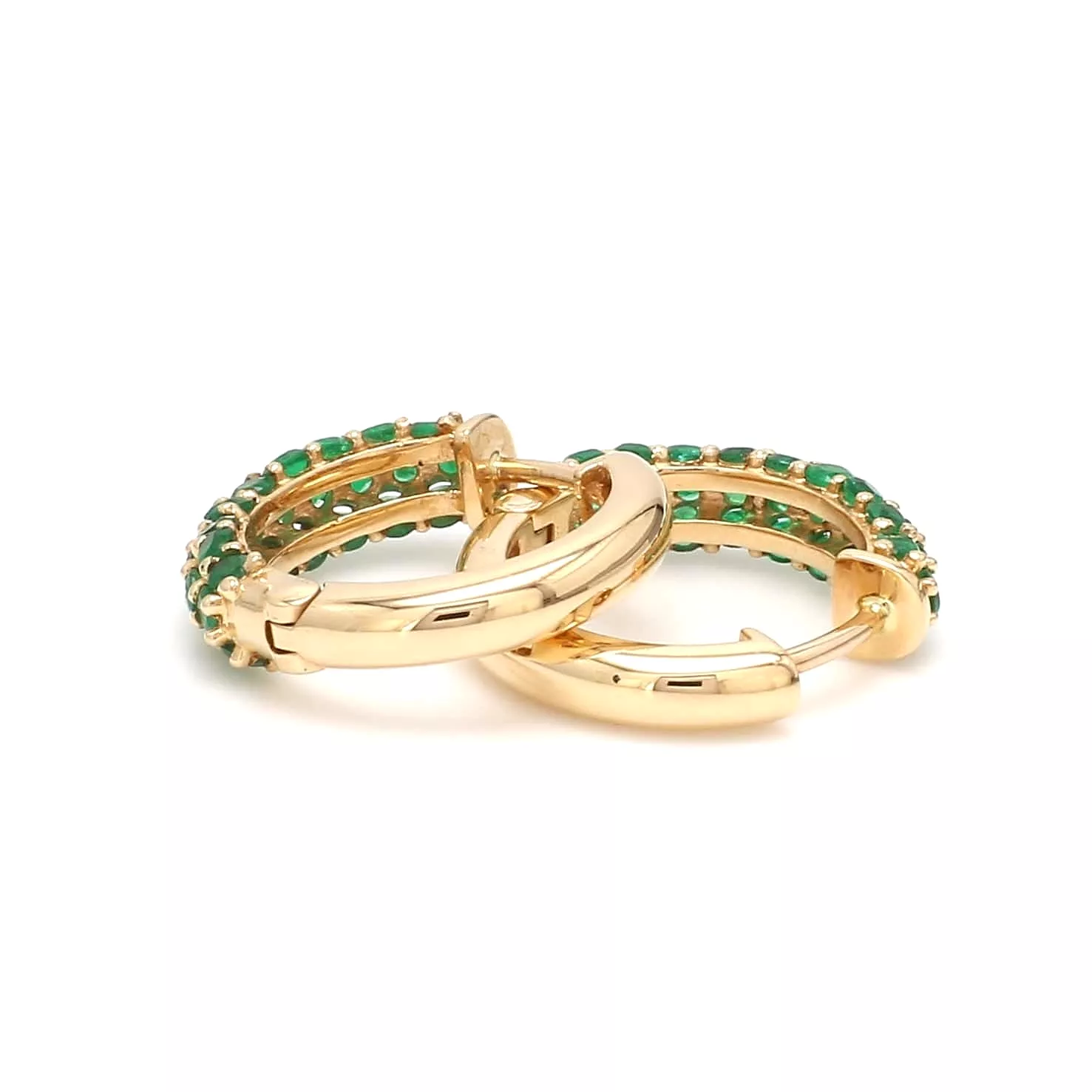 14K & 18K Micro-Pave Emerald Hoop Earrings