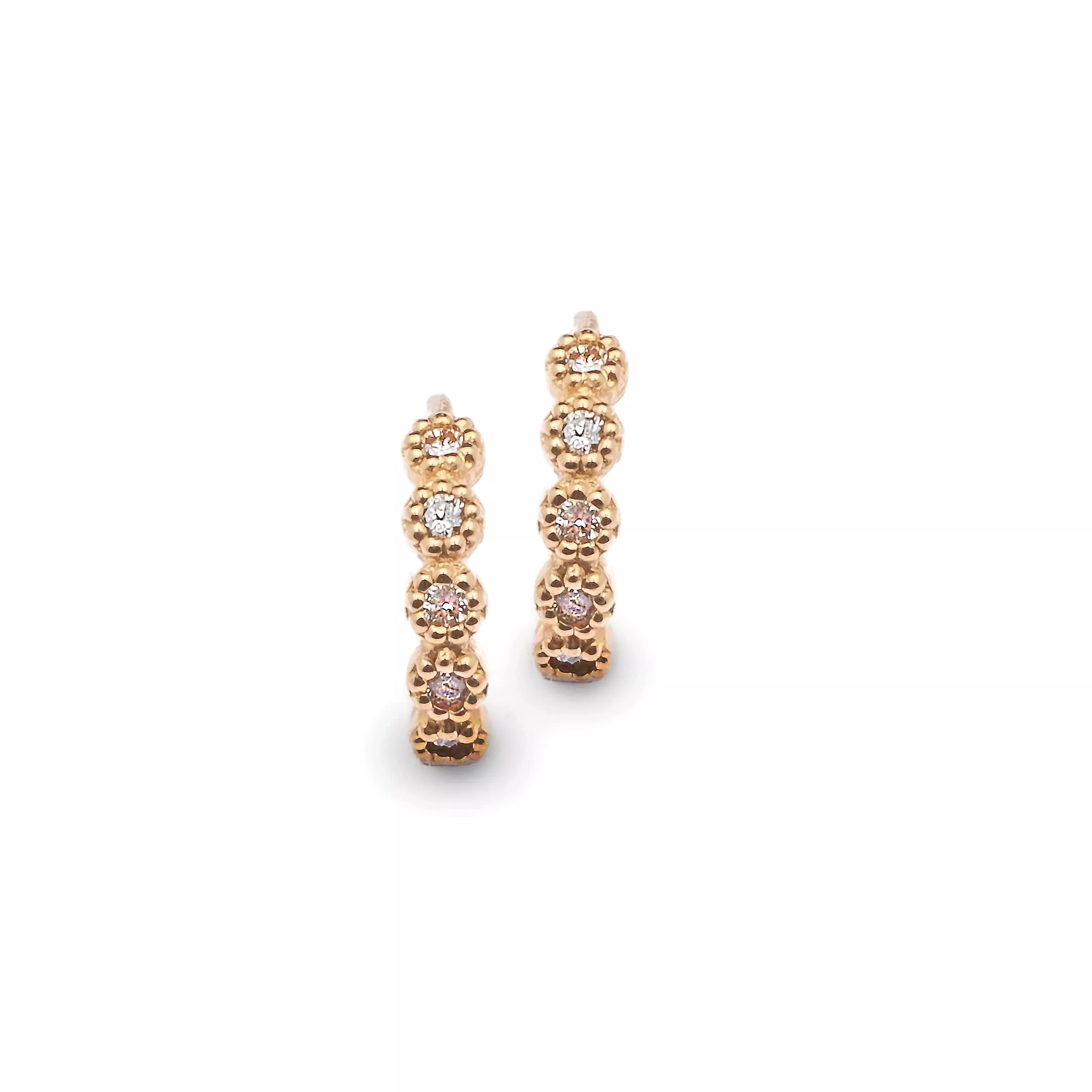 14K Gold and Diamond Hoop Earrings Circular Setting