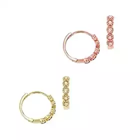 14K Gold and Diamond Hoop Earrings Circular Setting