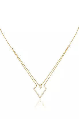 14k Gold Double Crystal Pavé Diamond Shape Necklace