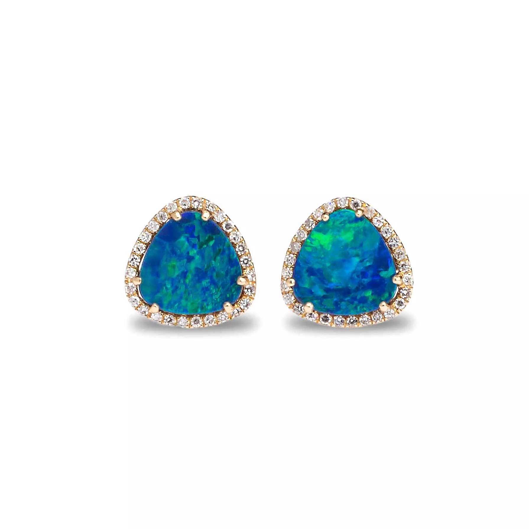 14K Gold Organic Opal and Diamond Stud Earrings