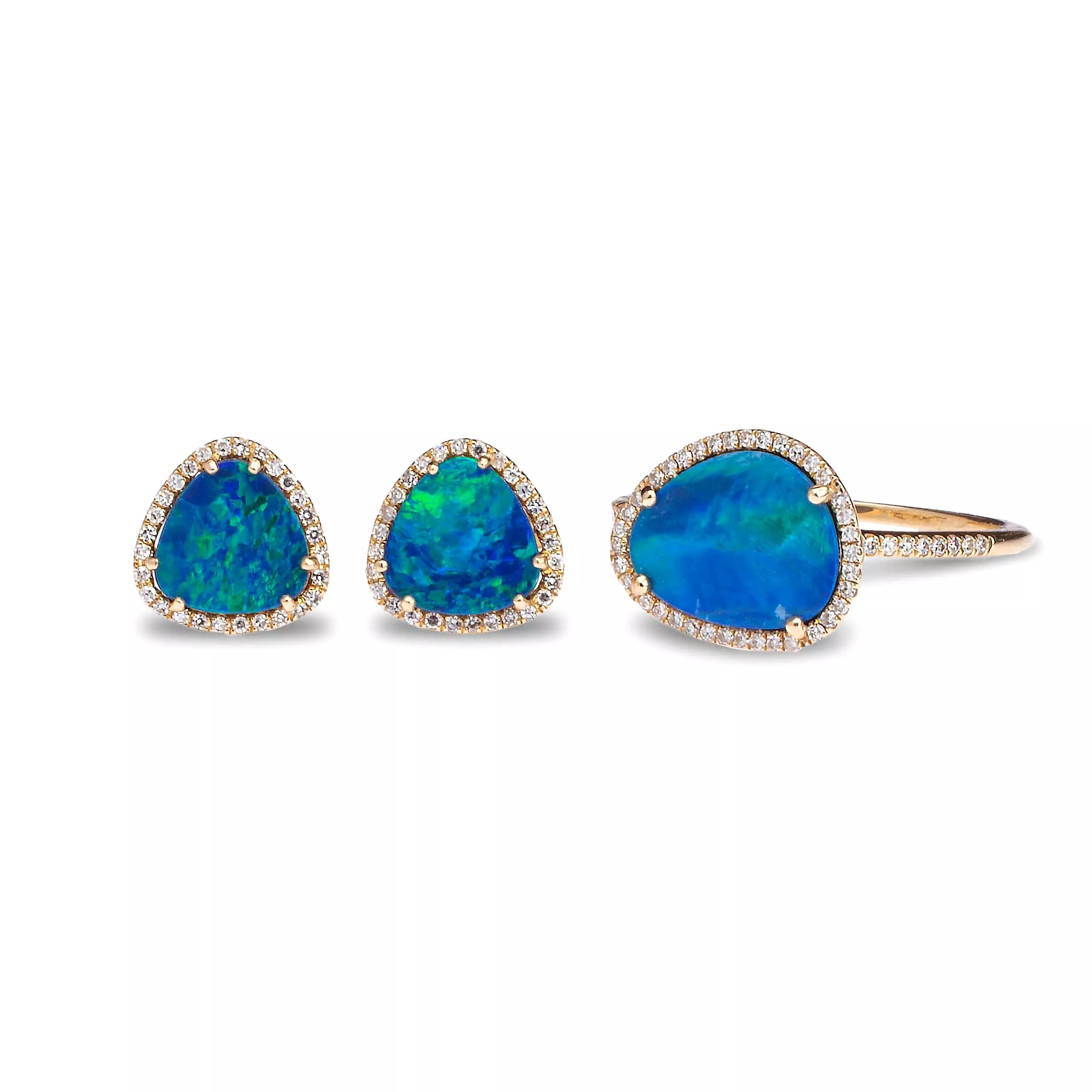 14K Gold Organic Opal and Diamond Stud Earrings