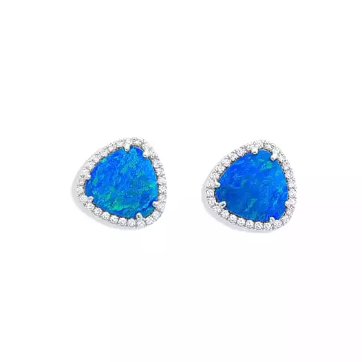 14K Gold Organic Opal and Diamond Stud Earrings