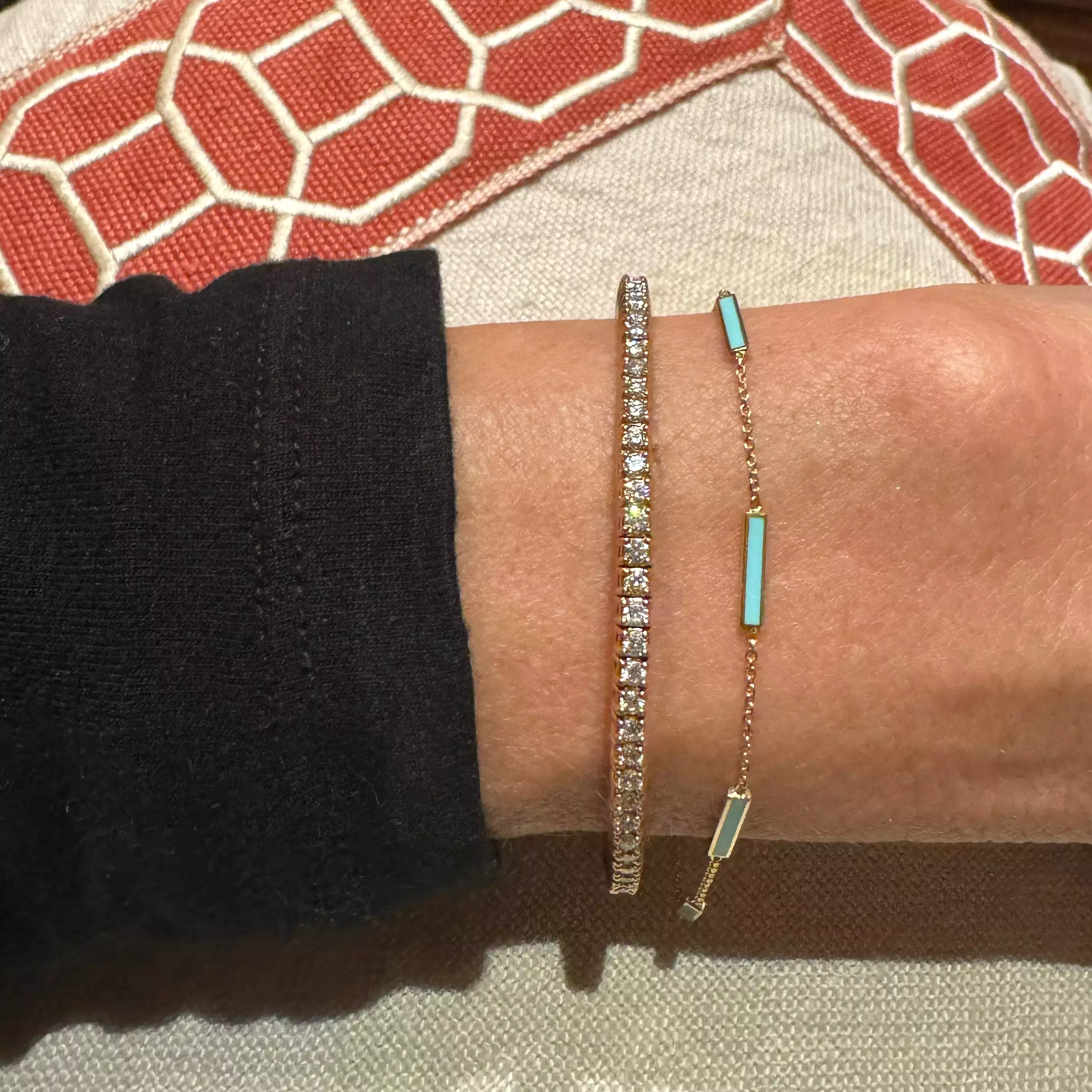 14K Turquoise Blue Enamel Bar Chain Bracelet