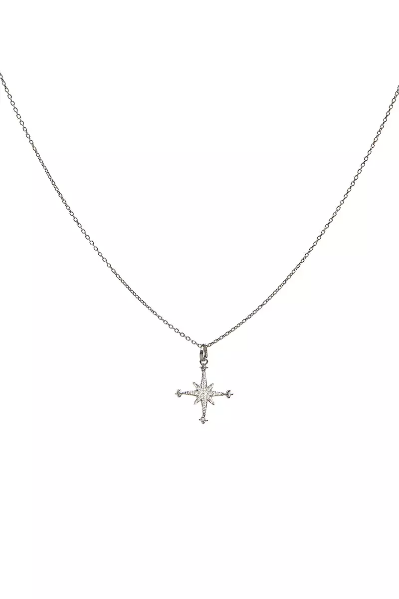 14kt White Gold Mini Diamond Stella Star Necklace