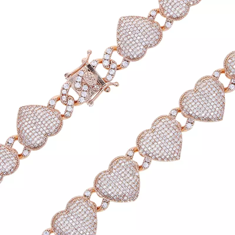 16/18 inch Micro Pave 5A CZ Silver/Gold Plated Cluster Heart Shape Fashion Charm Choker Necklace