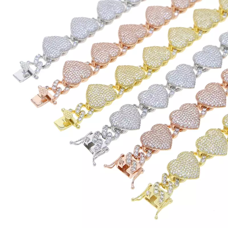 16/18 inch Micro Pave 5A CZ Silver/Gold Plated Cluster Heart Shape Fashion Charm Choker Necklace