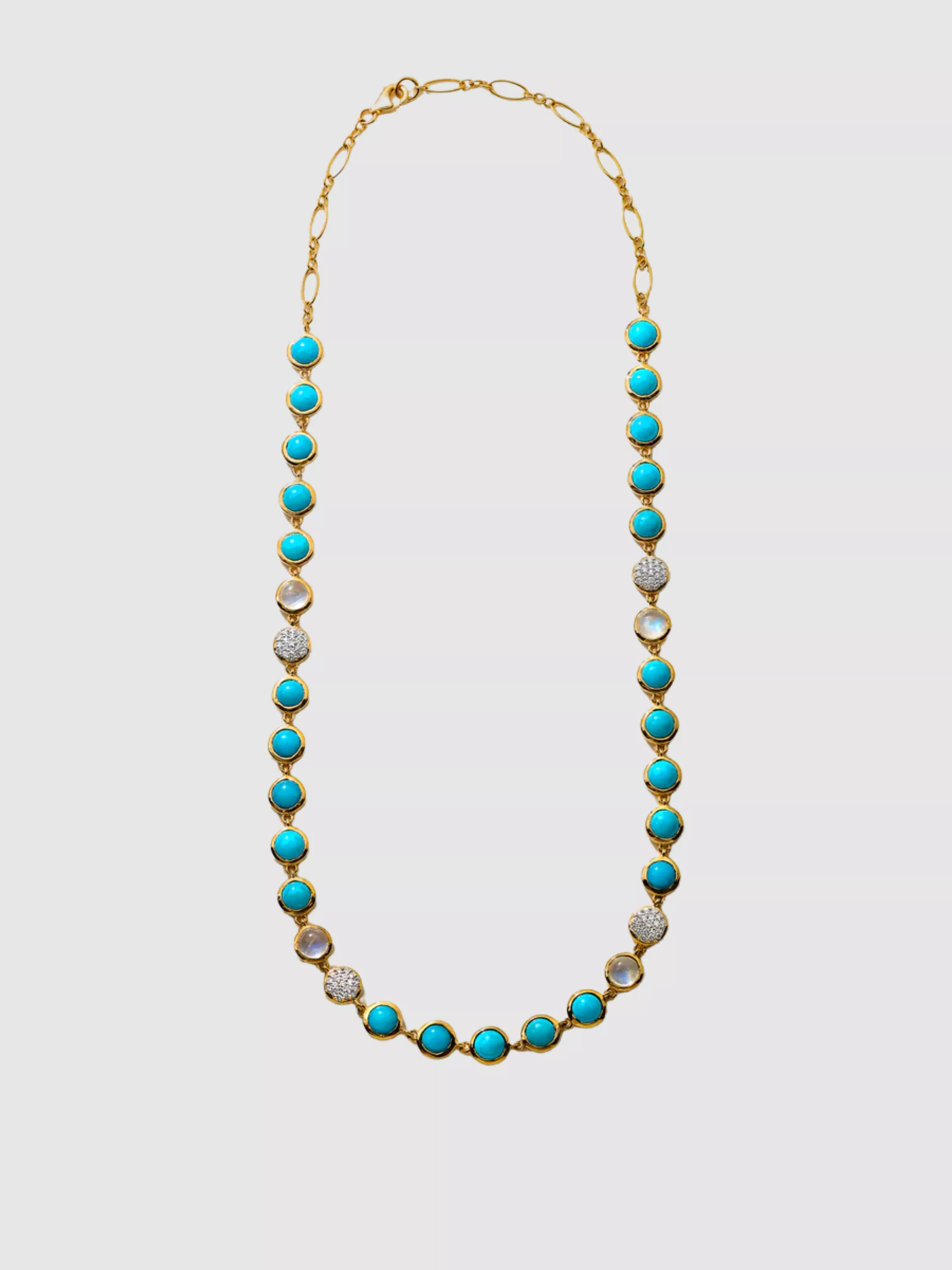 18K Yellow Gold Bubble Diamond and Turquoise Necklace