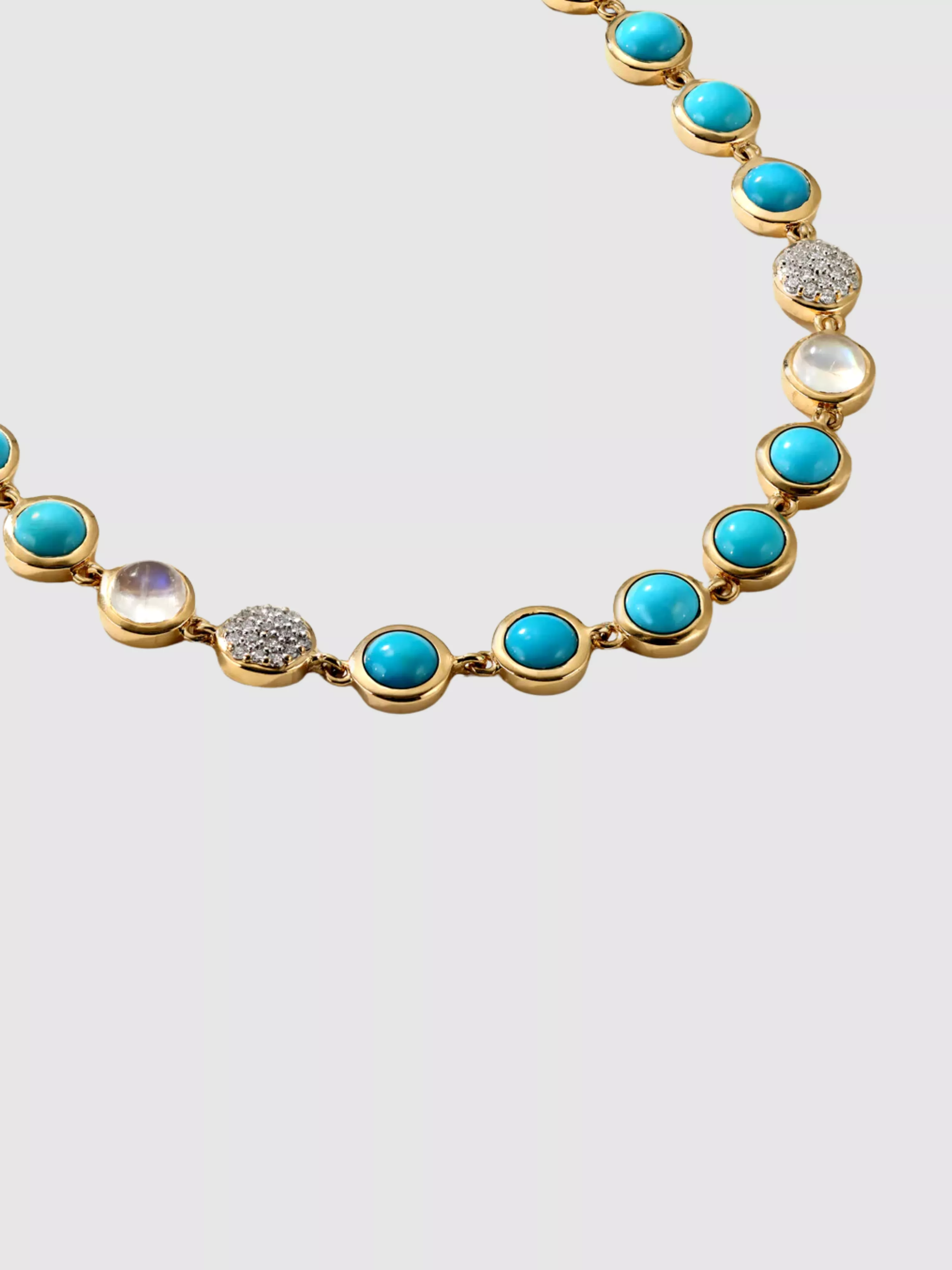 18K Yellow Gold Bubble Diamond and Turquoise Necklace