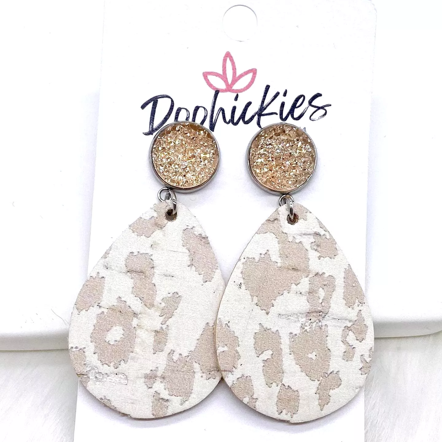 2 Champagne & Nude Leopard Dangle Earrings