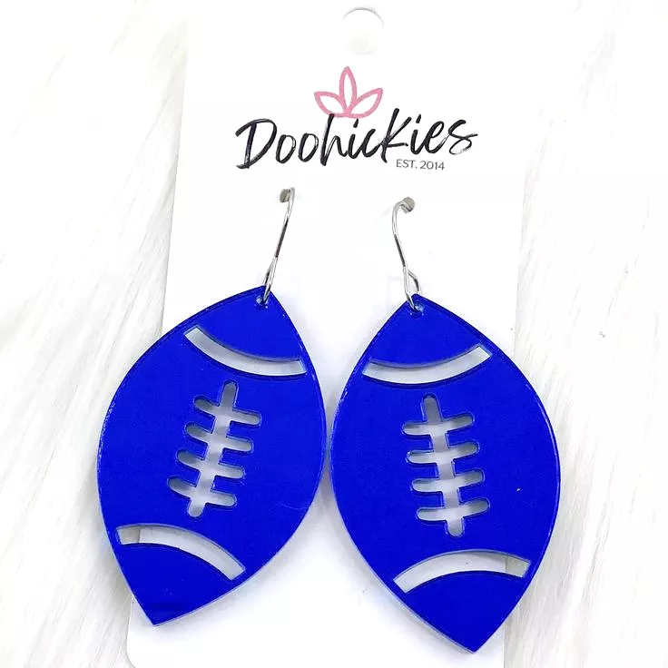 2 Shiny Football Acrylic Dangles Blue