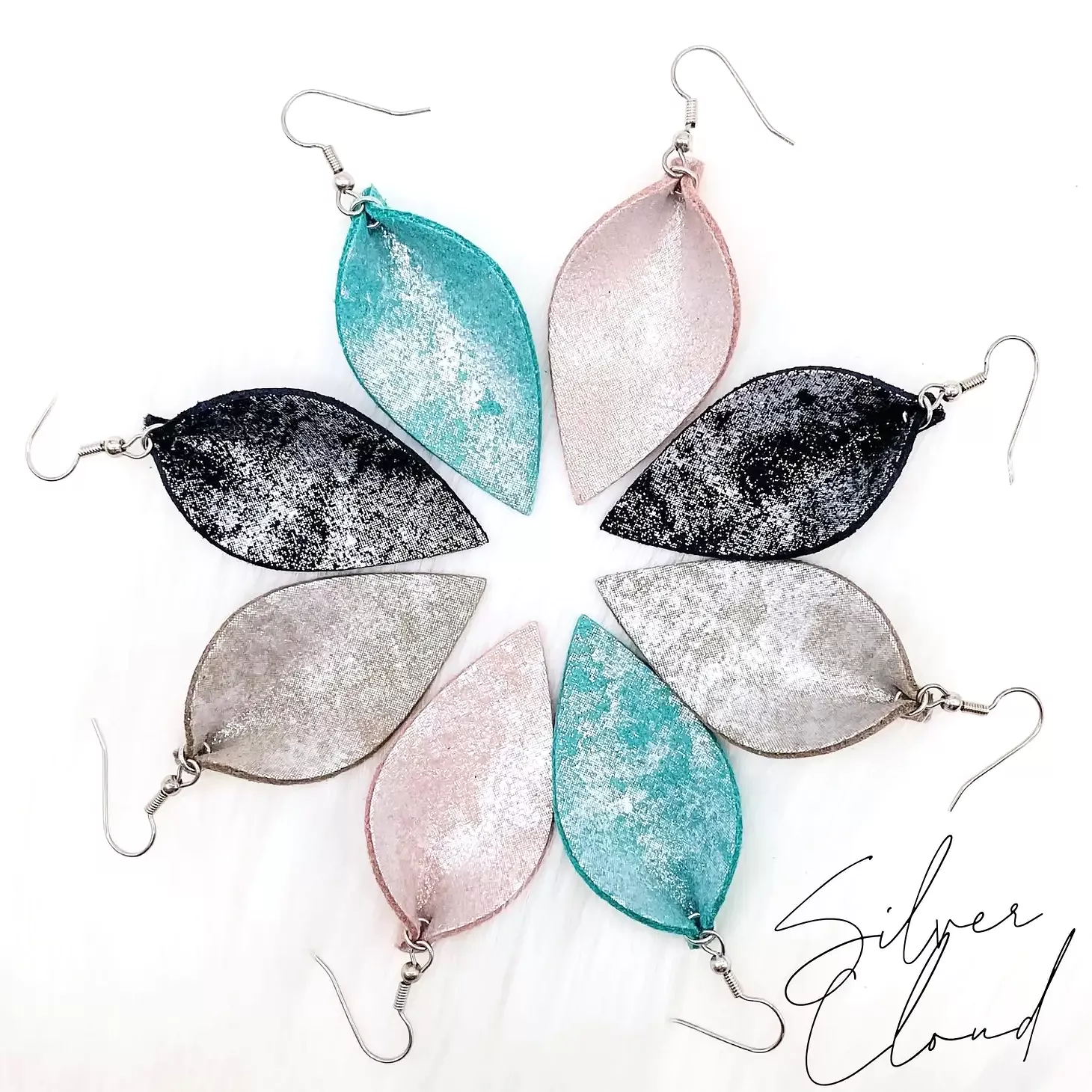 2 Silver Cloud Petal Dangles (CHOOSE YOUR COLOR)