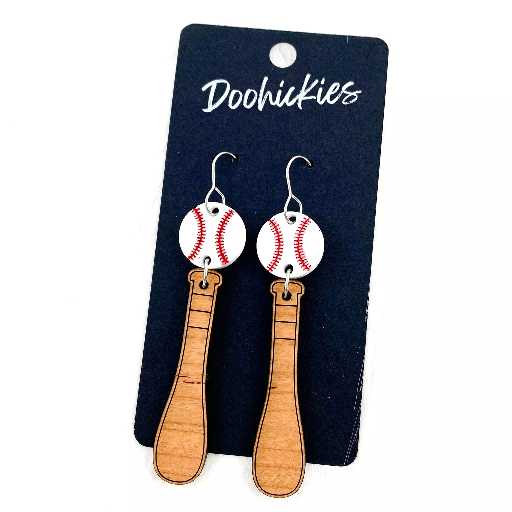 3 Bat & Ball Dangle Earrings (Softball or Baseball)