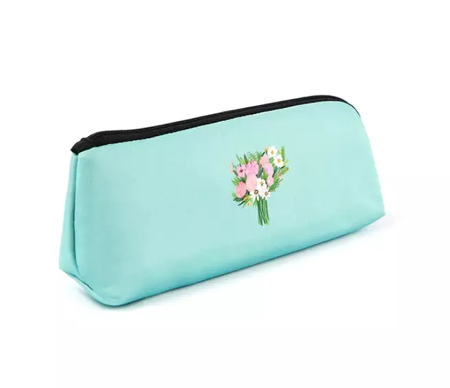 Aquamarine Pink Rose Bouquet Graphic Pencil Cases Stationery Zipper School 19cm Office Cosmetics Pouches Artists Designer Prints