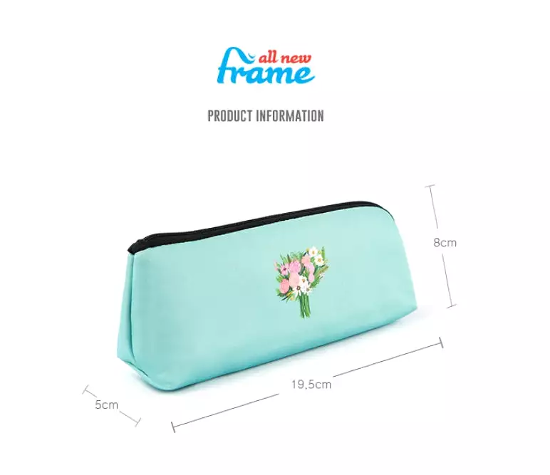 Aquamarine Pink Rose Bouquet Graphic Pencil Cases Stationery Zipper School 19cm Office Cosmetics Pouches Artists Designer Prints