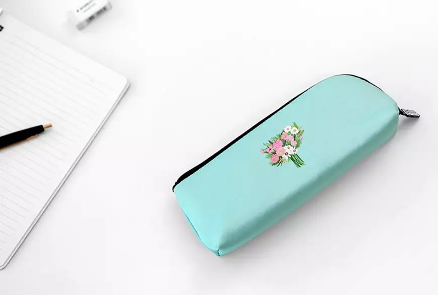 Aquamarine Pink Rose Bouquet Graphic Pencil Cases Stationery Zipper School 19cm Office Cosmetics Pouches Artists Designer Prints