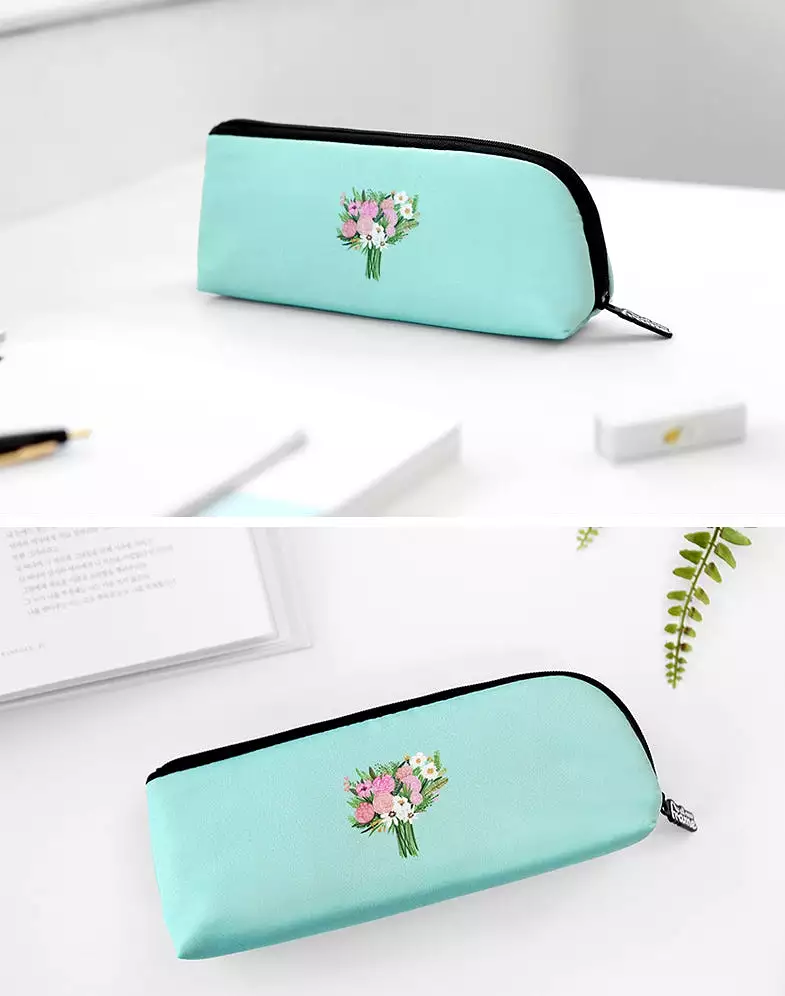 Aquamarine Pink Rose Bouquet Graphic Pencil Cases Stationery Zipper School 19cm Office Cosmetics Pouches Artists Designer Prints