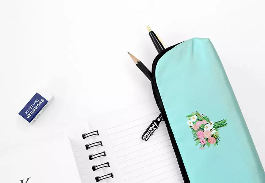 Aquamarine Pink Rose Bouquet Graphic Pencil Cases Stationery Zipper School 19cm Office Cosmetics Pouches Artists Designer Prints