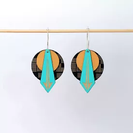 Architectural Lightweight Leather + Birch Earring: Arrow Geo