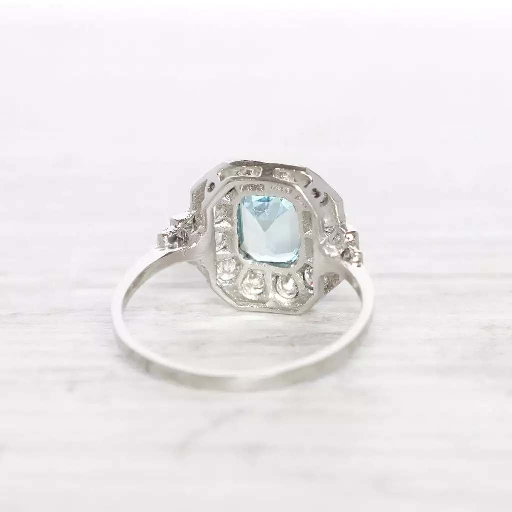 Art Deco Style 1 Carat Aquamarine and Diamond Cluster