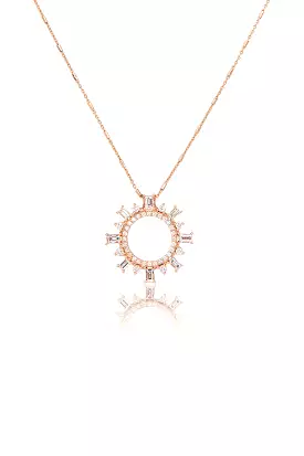 Baguette Diamond Shipswheel Compass Necklace in Rose Gold