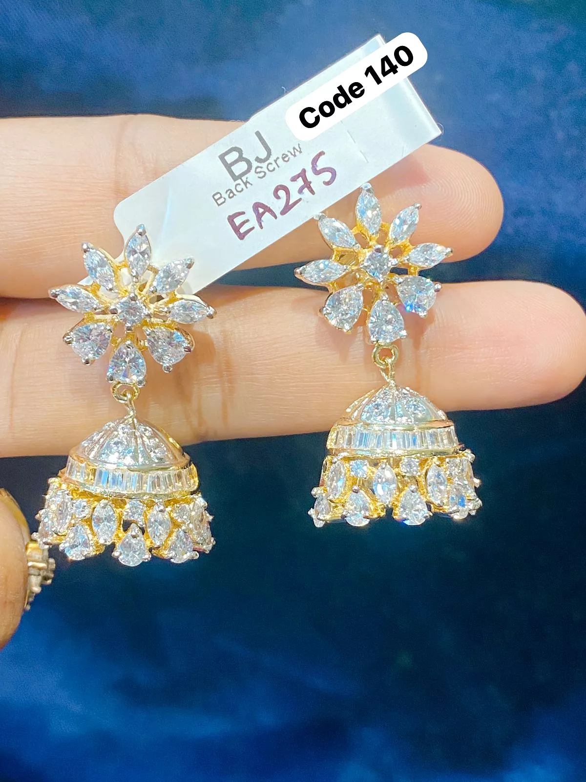 Beautiful Cute Diamond Replica Jumka Earrings With Back Screws-SANDY001DJ