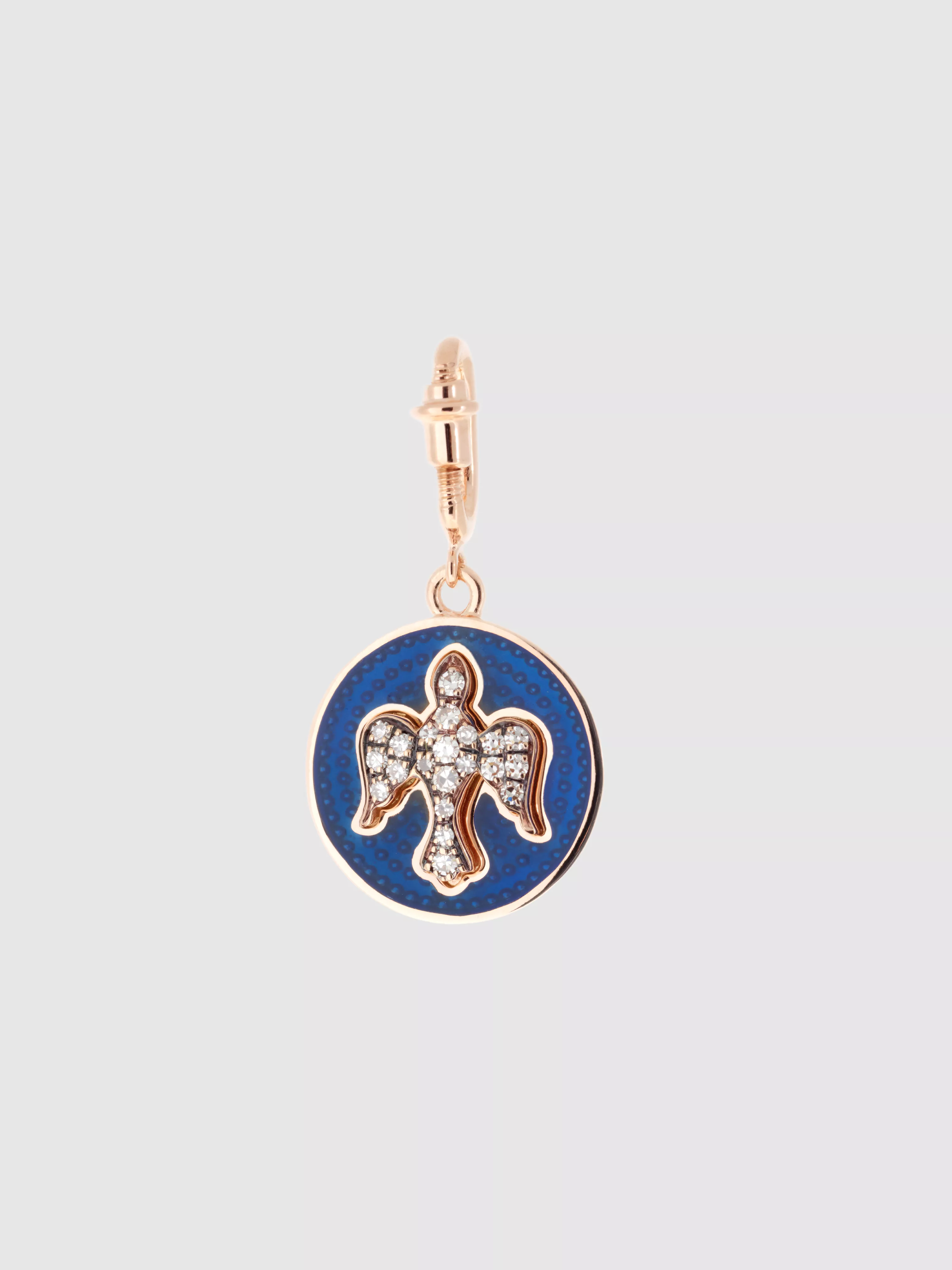 Bird Charm in Pink Gold/Diamond/Blue Enamel